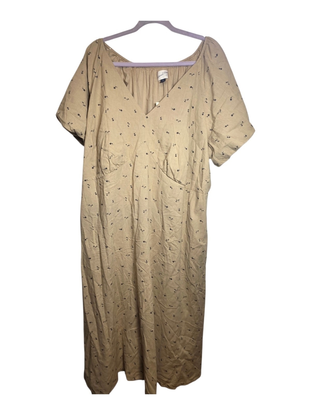 NWT Universal Thread Tan Floral Puff Sleeve Midi Sundress Size 3X